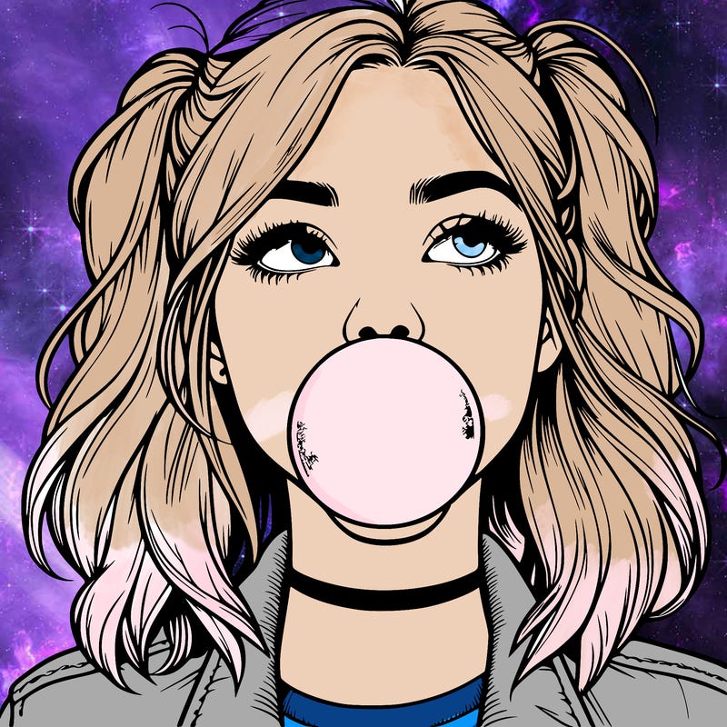 realististic girl blowing bubble -gum