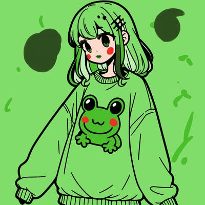 girl wearing frogging sweatshirt