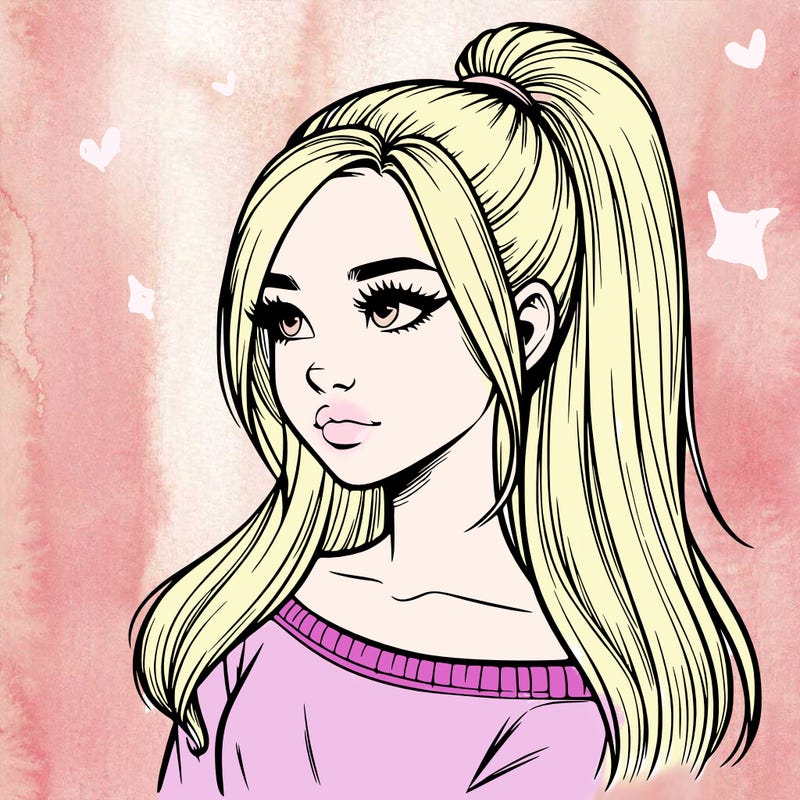 realistic girl with a high ponytail