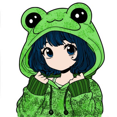 a cute teenage girl wearing a frog hoodie