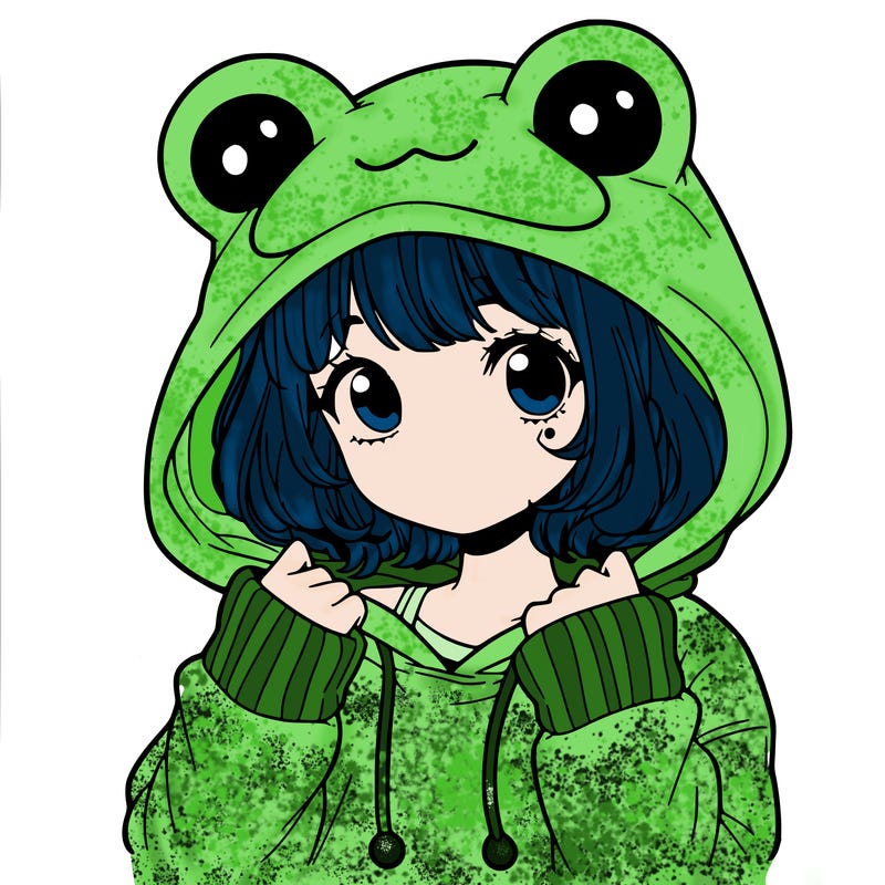 a cute teenage girl wearing a frog hoodie