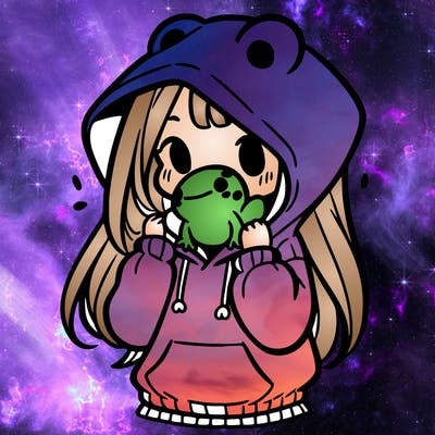 a girl holding a froggy hoodie