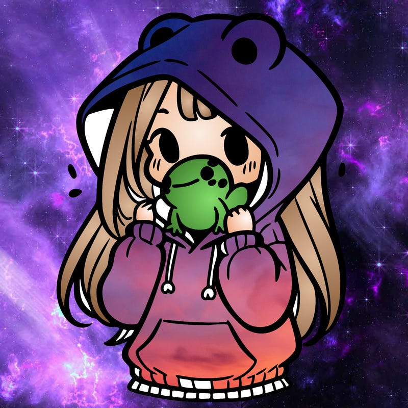 a girl holding a froggy hoodie