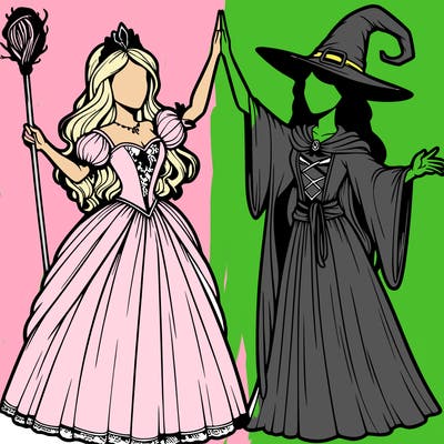detailed realistic split of a princess and a witch