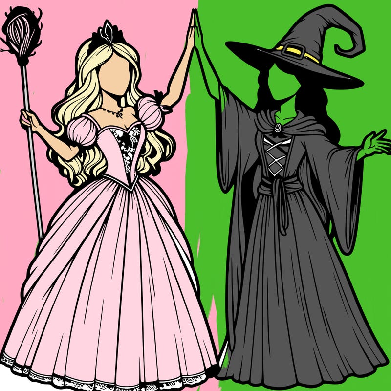 detailed realistic split of a princess and a witch