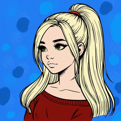 realistic girl with a high ponytail