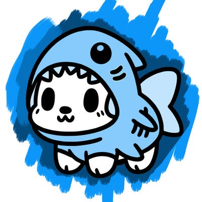 cute dog wearing a shark costume