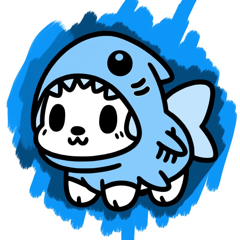 cute dog wearing a shark costume