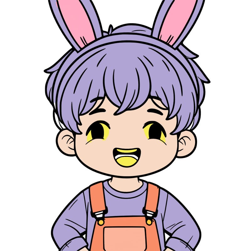 boy with bunny ears and overalls while grinning