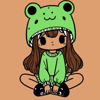 a girl wearing a frog hat and some frog socks