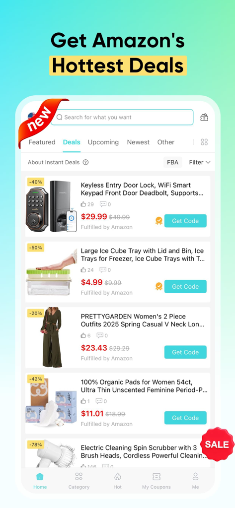 Vipon - Deals & Coupons - Screenshot of the Vipon app displaying exclusive Amazon coupons and daily discounts on various products.