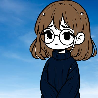 sad girl with glasses in a sweater