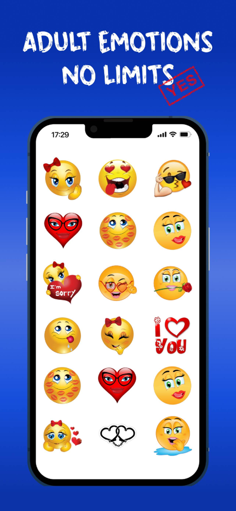 sexy emoji ® - iPhone screen displaying a variety of flirty and romantic adult emojis for dating and chat apps