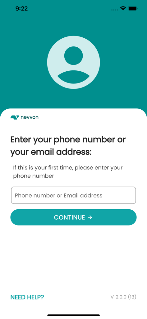 Nevvon - Login page for the Nevvon healthcare caregiver training and education app