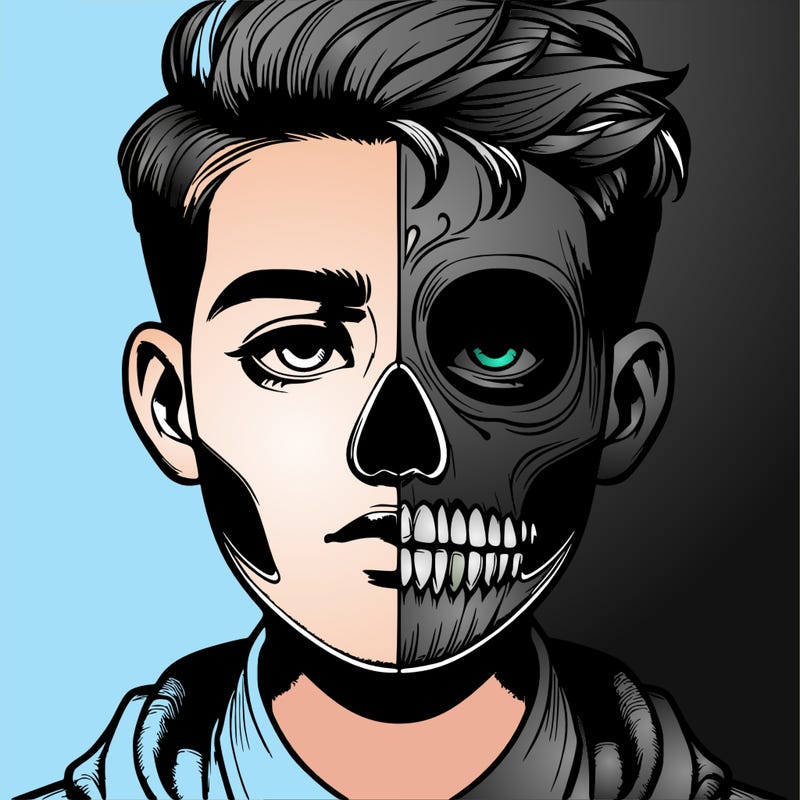 realistic boy with a half skull mask