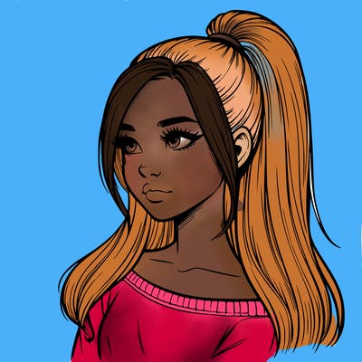 realistic girl with a high ponytail