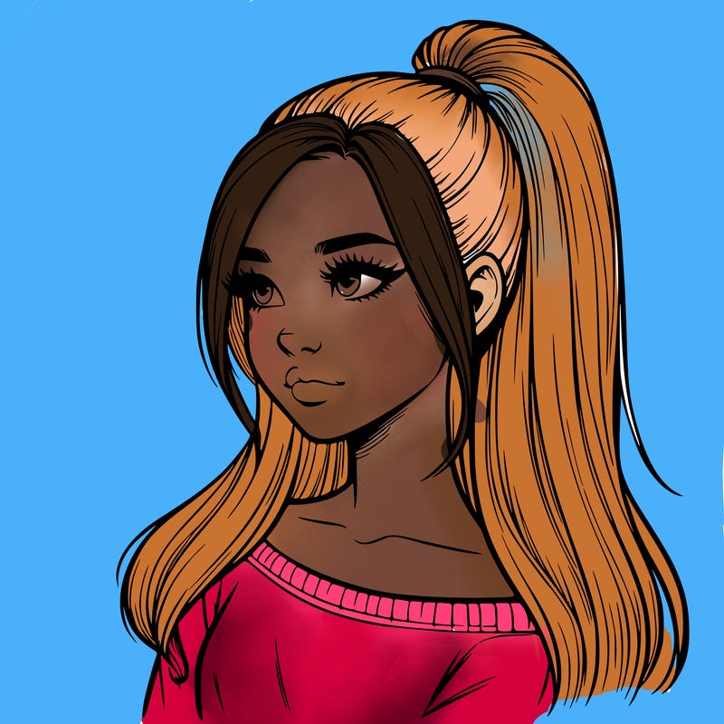 realistic girl with a high ponytail