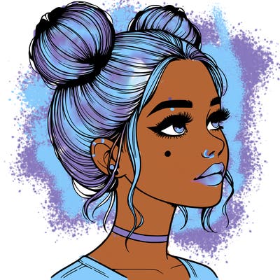 realistic girl with buns on the top of her head