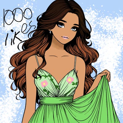 realistic girl in flowy silky prom dress