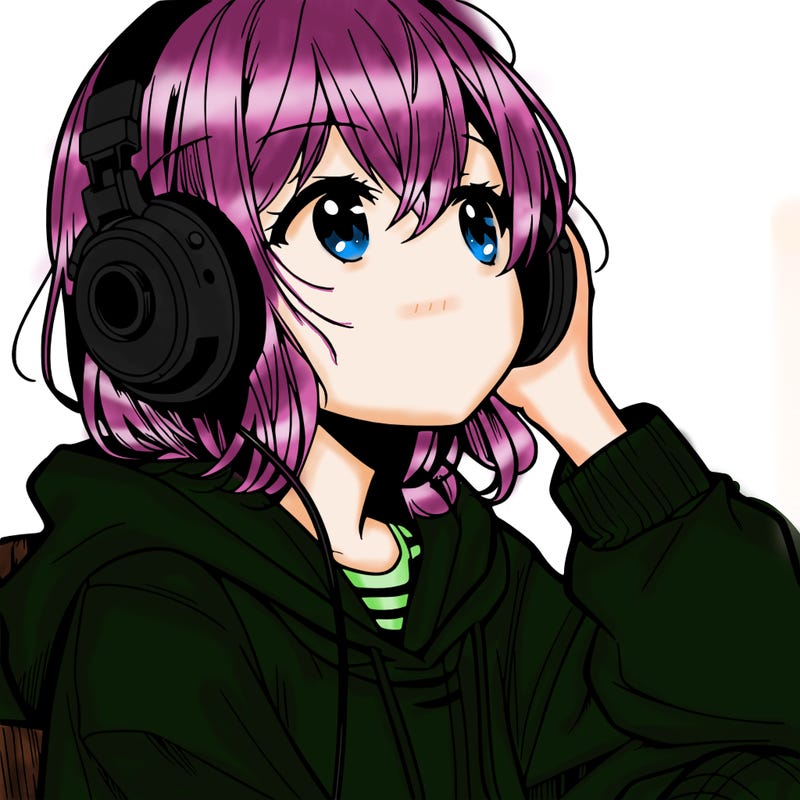 manga character that listen a music with headphone