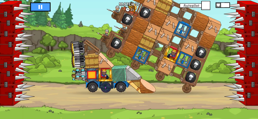 AutoWar: Evolution of Engines - Two custom-built vehicles clashing in a battle arena in AutoWar Evolution of Engines