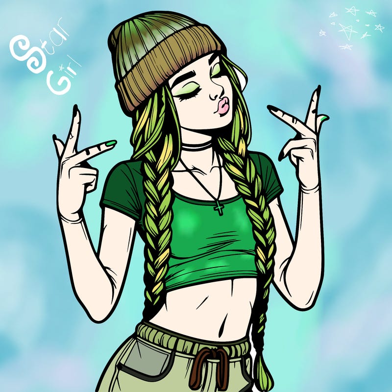 realistic teenage girl with braids and a beanie and crop top doing 🫶🏼