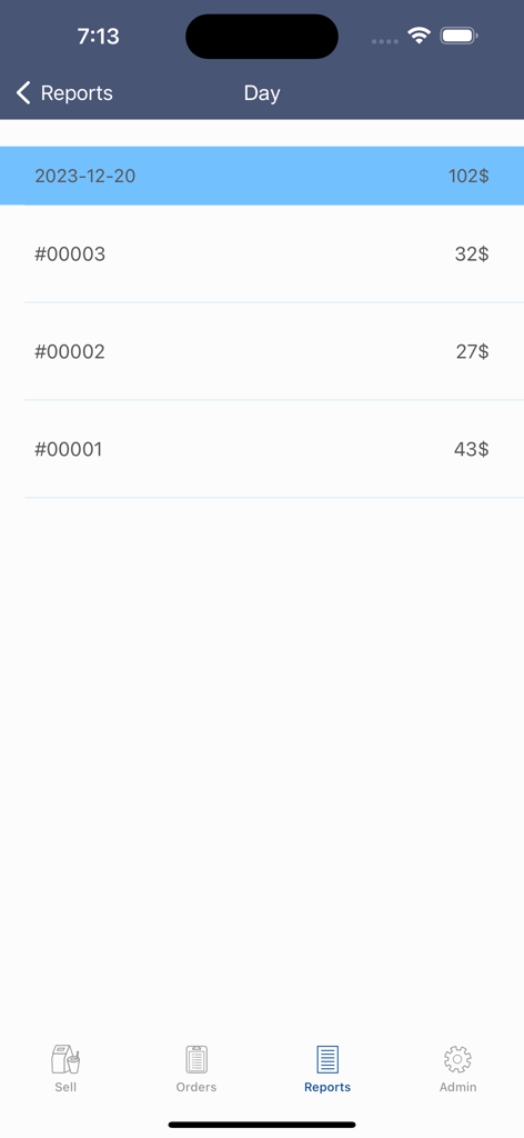 Interface do aplicativo EasyForSale exibindo um relatório de vendas diário com números de pedidos e valores.