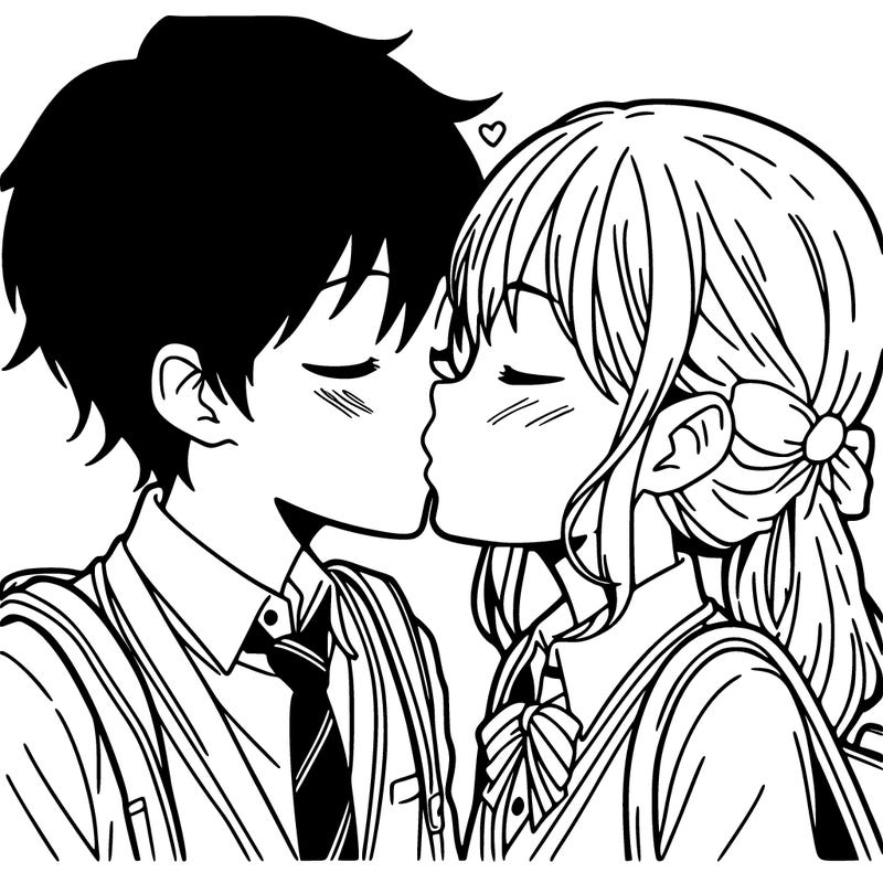 a boy and girl kissing anime