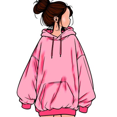 realistic girl with a oversized sweatshirt on and a bun