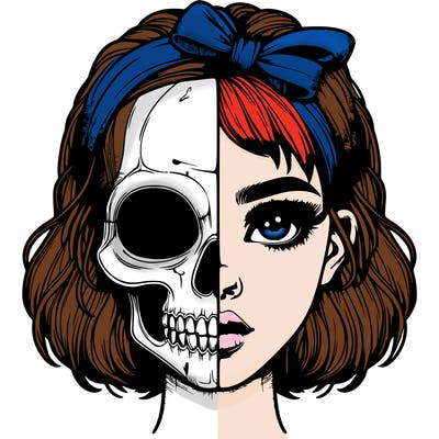 realistic girl with half skull mask