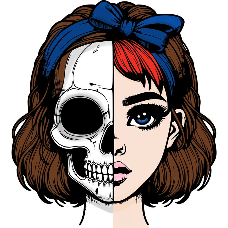 realistic girl with half skull mask