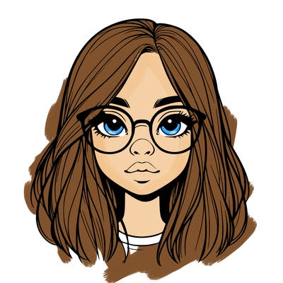 realistic girl with her hair down and glasses  and a nose