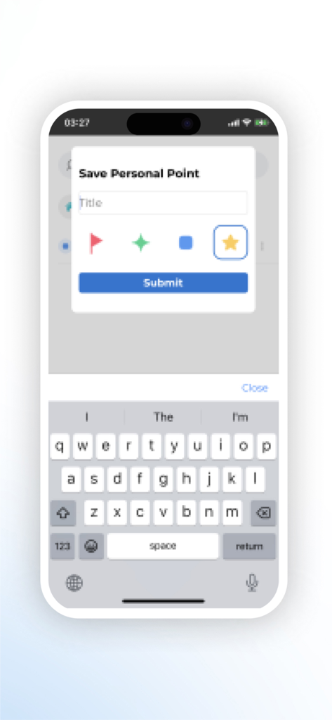 Neshan Map mobile app interface for saving a personal location point with customizable icons.