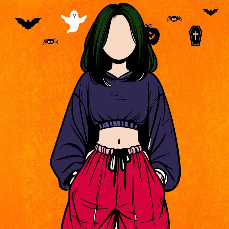 realistic girl faceless with baggy pants and a crop top