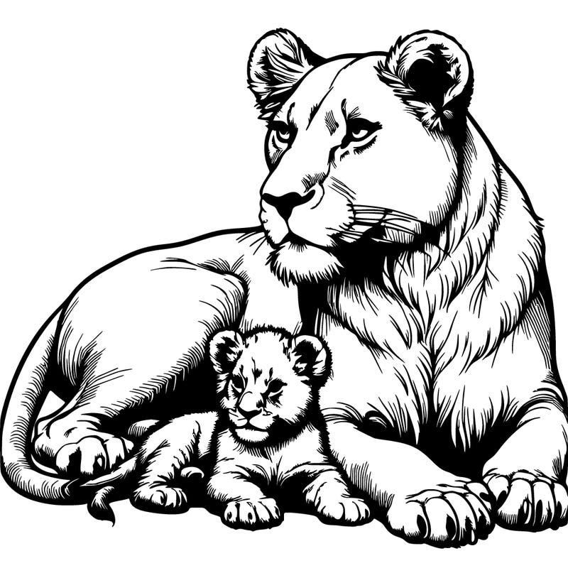 realistic lioness with lion cubs