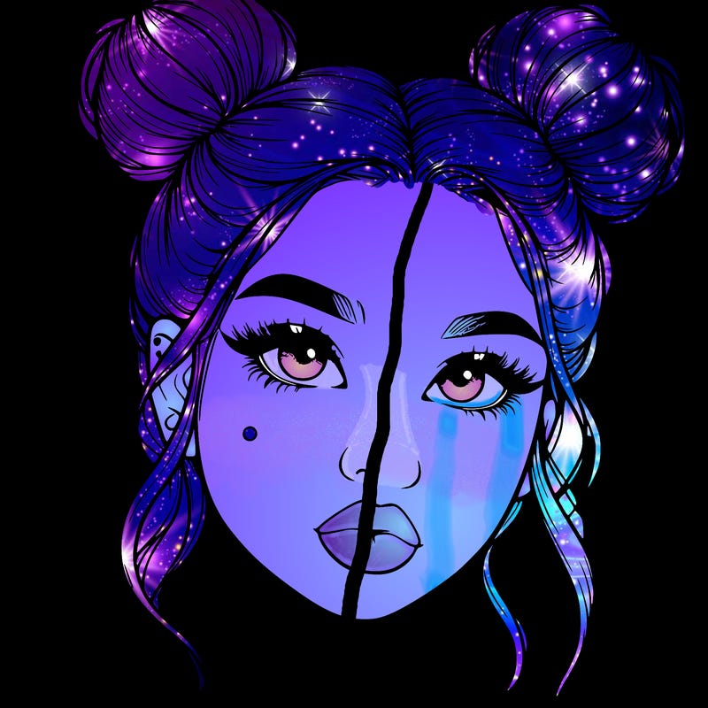 realistic girl with two buns on her hair and lips