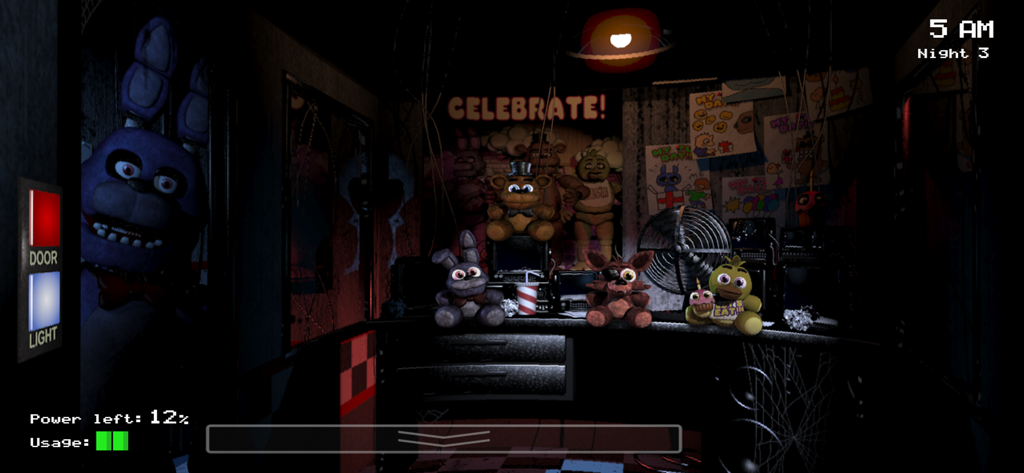 Five Nights at Freddy's - Five Nights at Freddys gameplay showing the security office with an animatronic bunny at the door