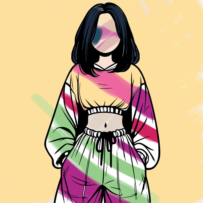 realistic girl faceless with baggy pants and a crop top