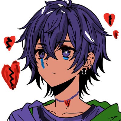 anime boy shoulder length hair and pierced ears