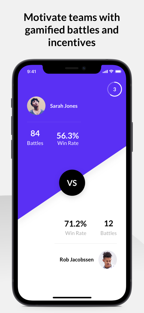 YOOBIC ONE - YOOBIC ONE mobile app interface displaying gamified team battles and employee performance statistics