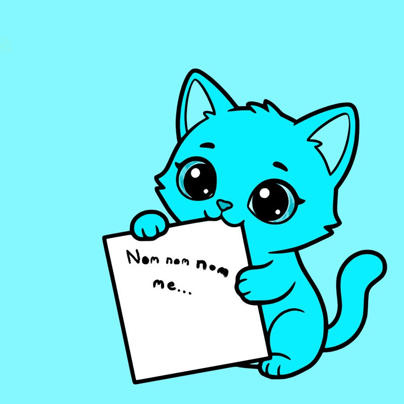a small cat with a blank sheet of paper in its hand. the cat is sooooooo cute!