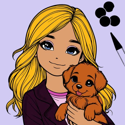 realistic girl holding a cute puppy
