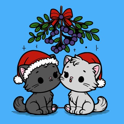 christmas kittens under mistletoe