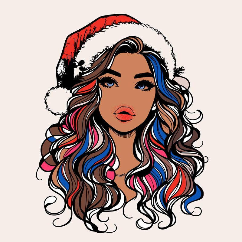 realistic christmas girl with wavy hair and lips