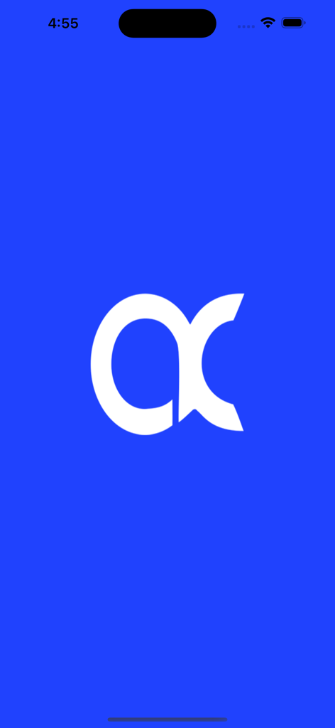 Alpha Capital - Splash screen of the Alpha Capital app showing its white logo on a blue background.