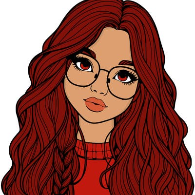 girl with long hair and freckles and glasses realistic