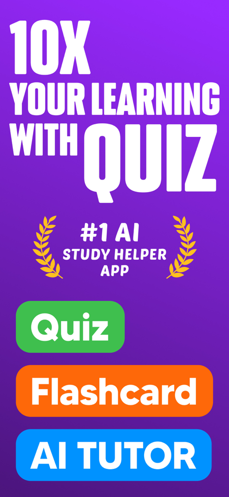 AI Quiz Maker : AI Flashcards - Promotional screen for AI Quiz Maker app highlighting flashcard and AI tutor features
