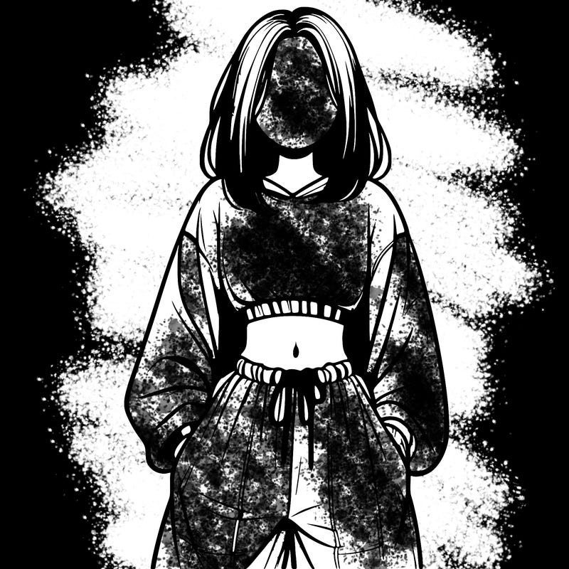 realistic girl faceless with baggy pants and a crop top