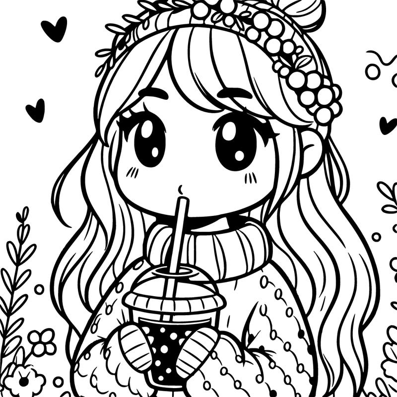 girl drinking boba in cozy sweater