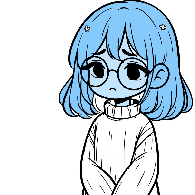 sad girl with glasses in a sweater